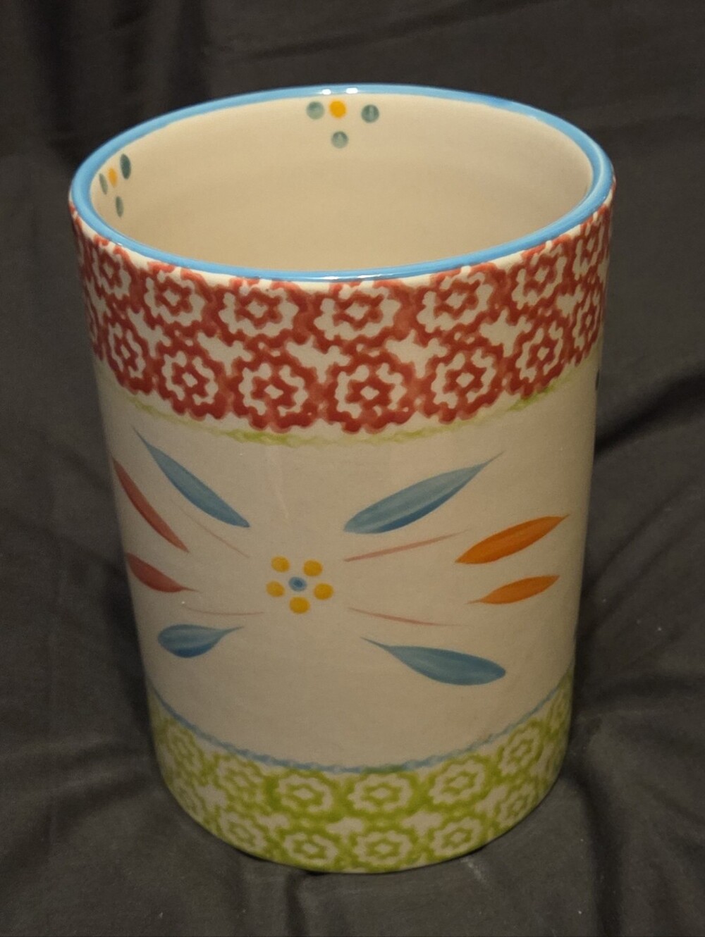 Temp-tations Old World Confetti Kitchen Utensil Holder Hand Painted 6x4.5"